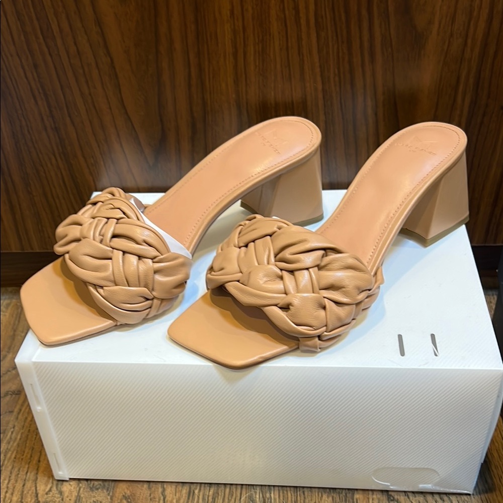 NWOT Marc Fisher Cerita Braided Tan Heeled Sandals